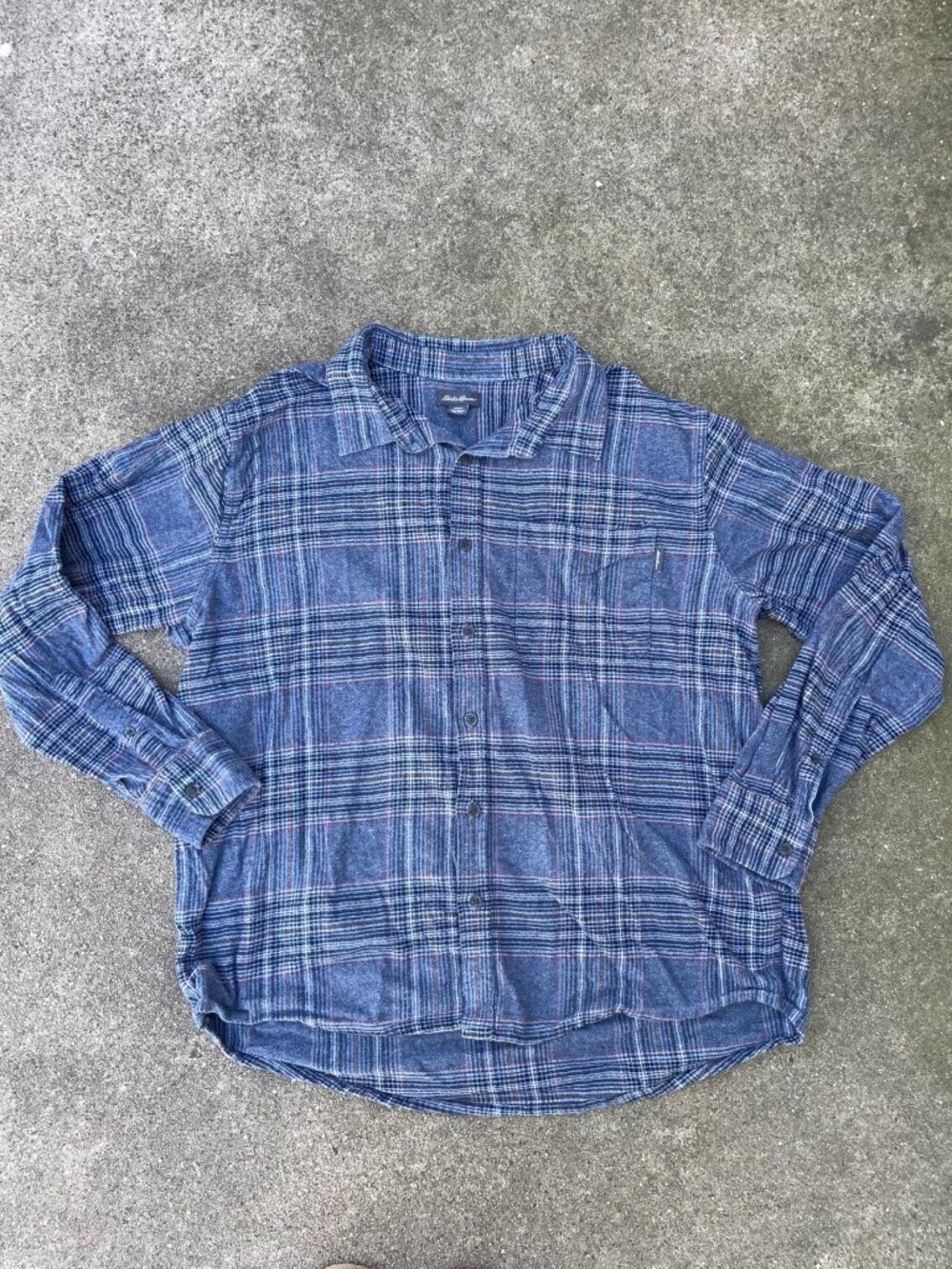 Vintage Eddie Bauer Flannel Gray Blue Mens XXL 2X Cotton Grunge Skater Baggy